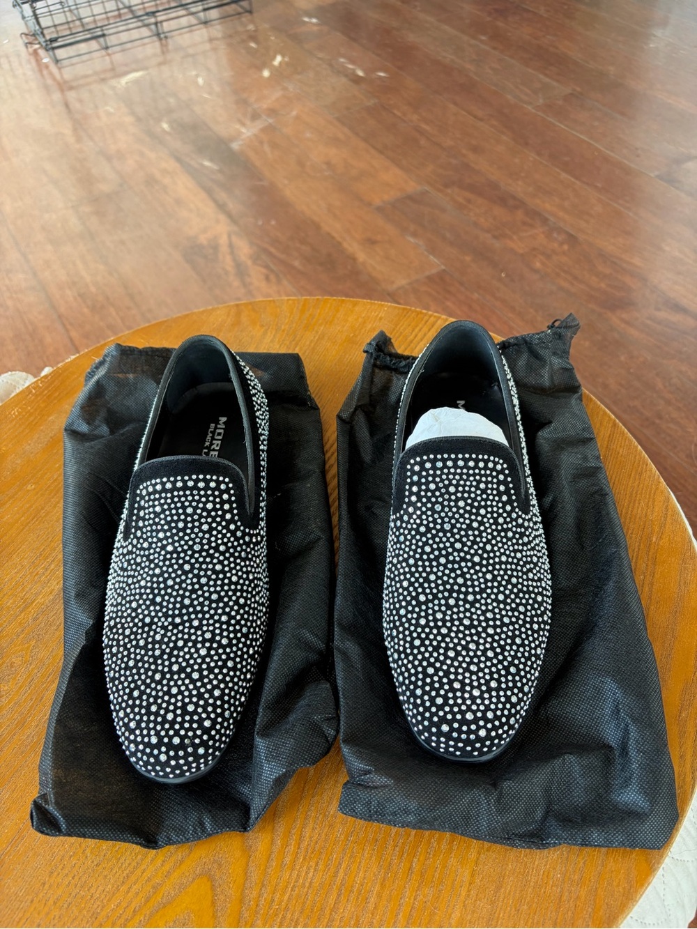 Moreschi Black Suede Loafers with Silver Stud Embellishment